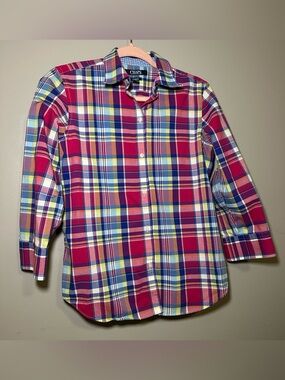 Chaps Bright Pink Multi-Color Plaid Button-Down Shirt